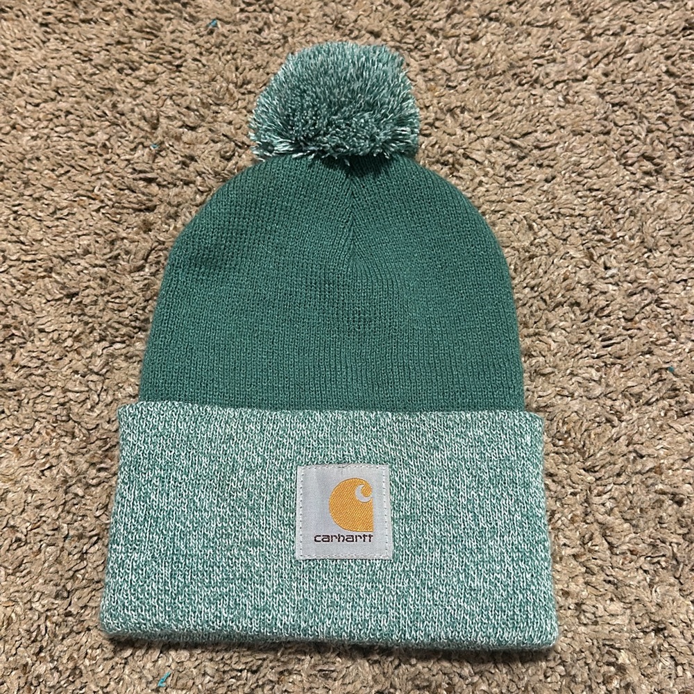 Light green carhartt beanie with ball